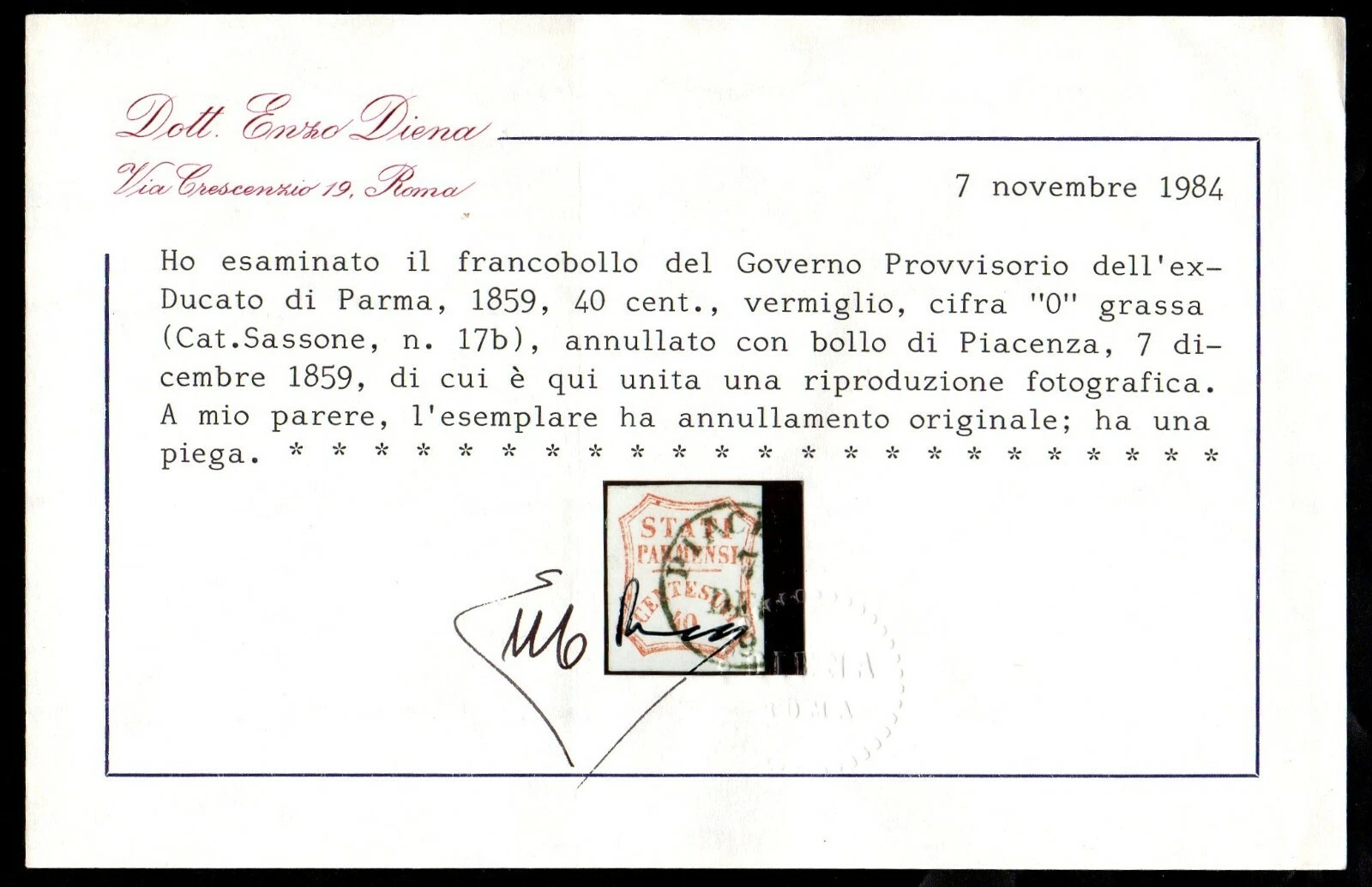 1852 Parma 80c Classic Stamp - Image 2